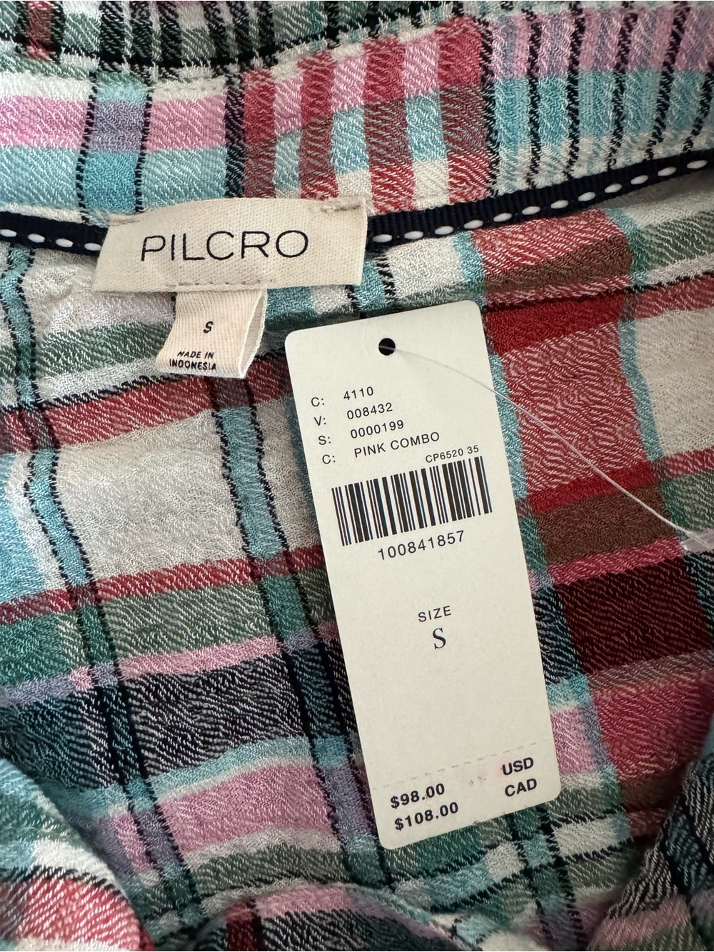 Anthropologie Pilcro The Hadley Relaxed Button Down Shirt Pink Combo Size Small - Picture 5 of 8